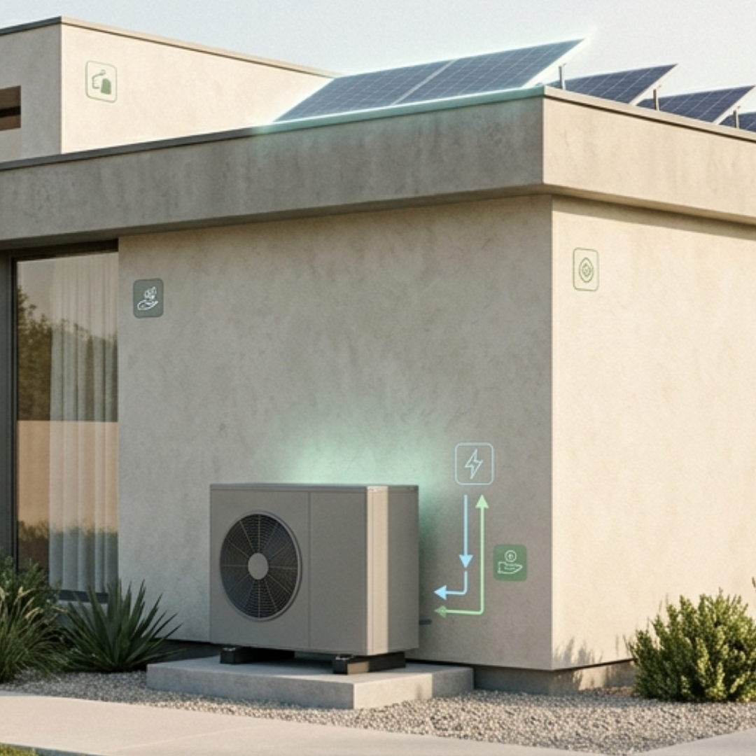 Instalación de aerotermia en vivienda unifamiliar con sistema de climatización eficiente que puede generar CAEs